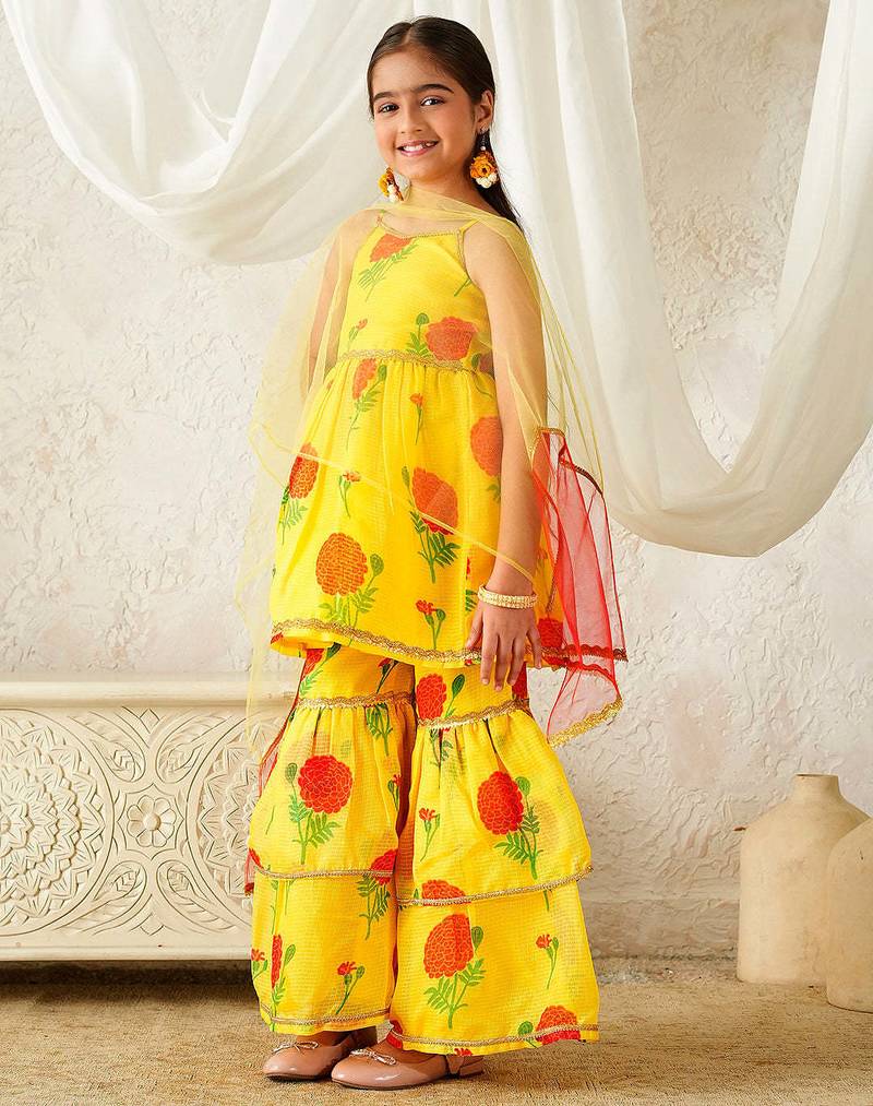 girls kurta & sharara with dupatta (sha-ylredrose)