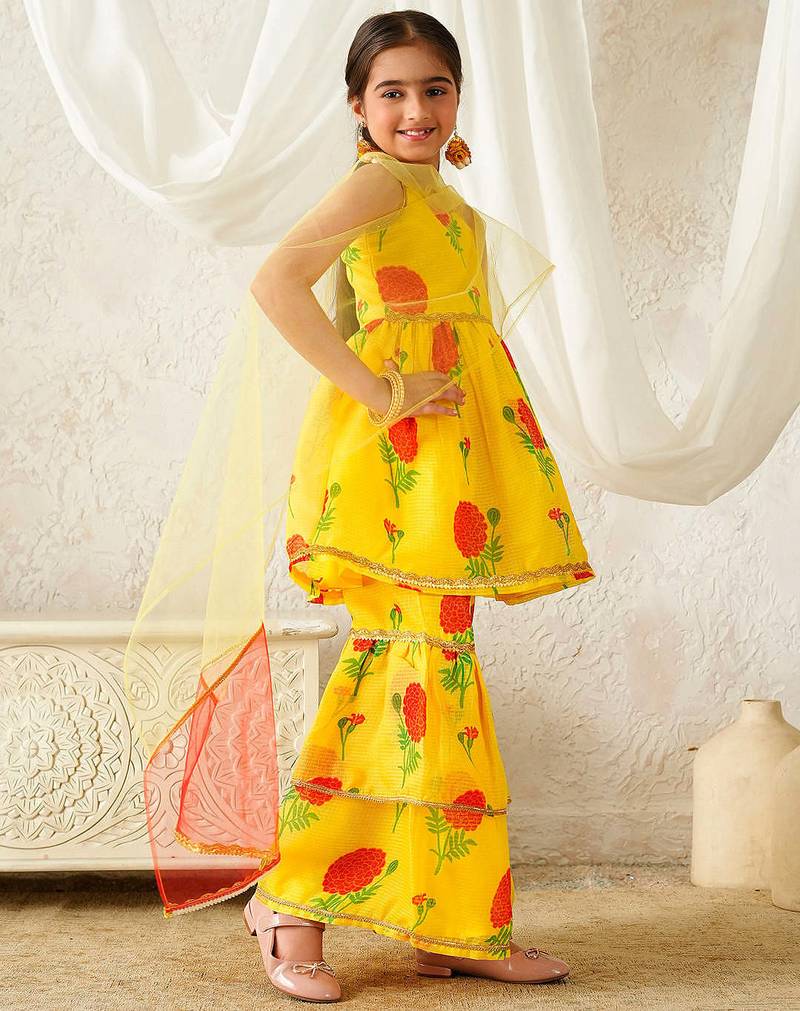 girls kurta & sharara with dupatta (sha-ylredrose)