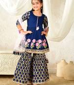 girls kurta & sharara with dupatta (sha-navyblcambric)