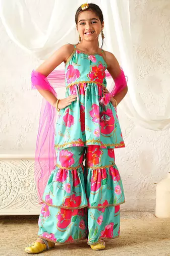 girls kurta & sharara with dupatta (sha-tlgreenkota)