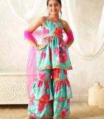 girls kurta & sharara with dupatta (sha-tlgreenkota)