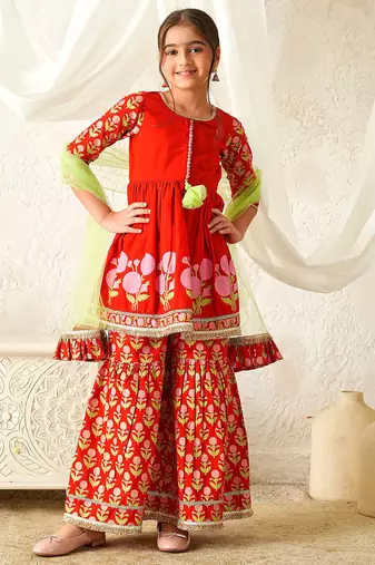 girls anarkali kurta & sharara with dupatta (sha-redbooti)