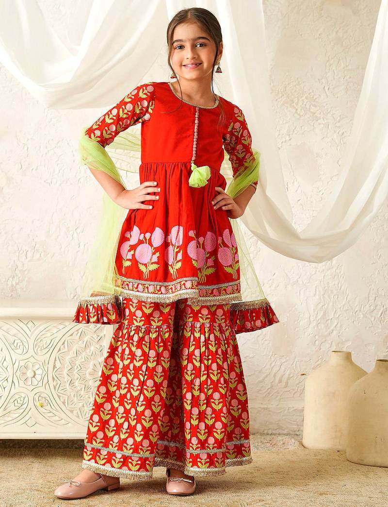 girls anarkali kurta & sharara with dupatta (sha-redbooti)