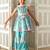 girls floral layered kurta & sharara with dupatta (sha-bluecambric)