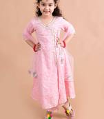 girls pink printed angrakha pure cotton kurta set (ks-angrakhapink)