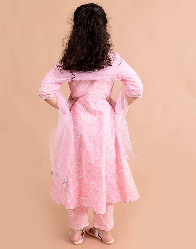 girls pink printed angrakha pure cotton kurta set (ks-angrakhapink)
