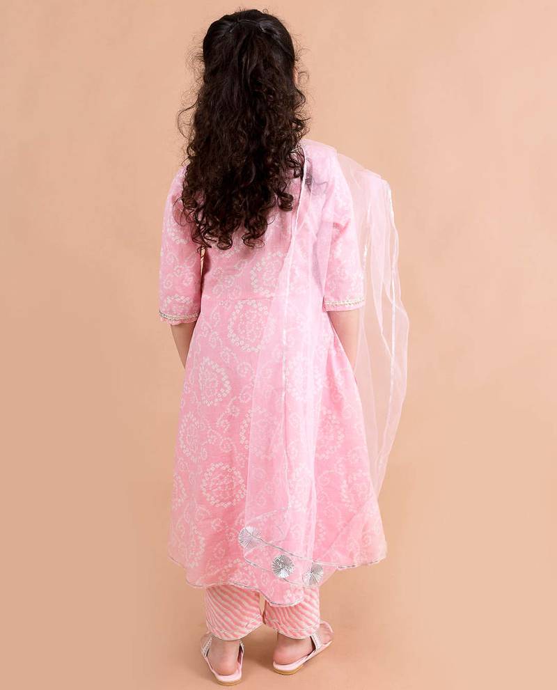 girls pink printed angrakha pure cotton kurta set (ks-angrakhapink)