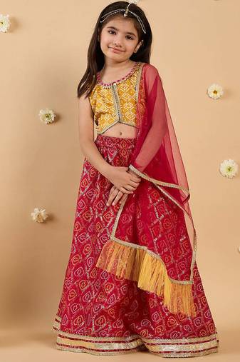 3-piece yellow & magenta embroidery lehenga, choli and dupatta (l25013125)