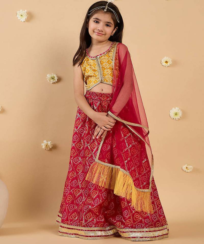 3-piece yellow & magenta embroidery lehenga, choli and dupatta (l25013125)