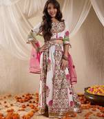 girls cotton 3/4th sleeves round neck gota pati embellished lehenga choli set with dupatta for girls (l-magjaalboota)