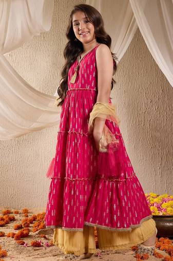 girls georgette sleeveless v neck neck gota pati embellished lehenga choli set with dupatta for girls (ks-ranifoil)