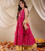 girls georgette sleeveless v neck neck gota pati embellished lehenga choli set with dupatta for girls (ks-ranifoil)