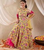 girls cotton sleeveless round neck gota pati embellished lehenga choli set with dupatta for girls (l-yellowalloverprint)