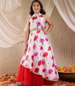 girls silk blend sleeveless round neck gota pati embellished lehenga choli set with dupatta for girls (iw-offwhitegown)