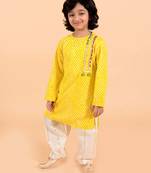 Boys yellow bandhani angrakha pure cotton kurta with patiala (kp-yellowlurex)