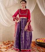 girls embroidered ready to wear lehenga & blouse with dupatta (l-purplebrocade)