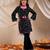 girls floral embroidered sequinned velvet kurta with trouser & dupatta (ks-navyvelvet)