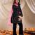 girls floral embroidered sequinned velvet kurta with trouser & dupatta (ks-navyvelvet)