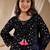 girls floral embroidered sequinned velvet kurta with trouser & dupatta (ks-navyvelvet)