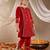 girls floral embroidered sequinned velvet kurta with trousers & dupatta (ks-redseqvelvet)