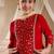girls floral embroidered sequinned velvet kurta with trousers & dupatta (ks-redseqvelvet)