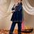 girls floral embroidered sequinned velvet kurta with trouser & dupatta (ks-tealseqvelvet)