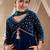 girls floral embroidered sequinned velvet kurta with trouser & dupatta (ks-tealseqvelvet)