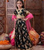 girls foil printed ready to wear lehenga choli with dupatta (l-bottlegreenfoil)