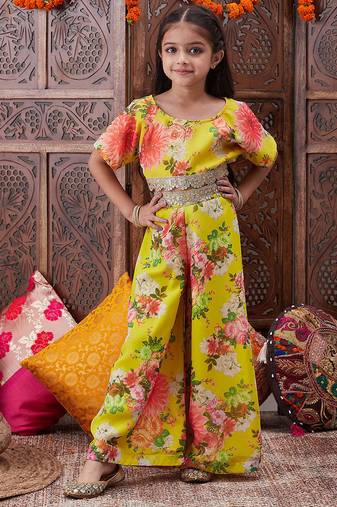 girls floral printed top with palazzos (iw-yellowggt)