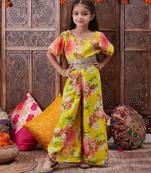girls floral printed top with palazzos (iw-yellowggt)