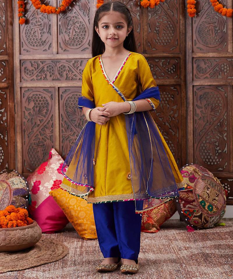 girls gotta patti angrakha kurta & salwar with dupatta (ks-mustrdtafeta)