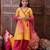 girls striped embroidered chanderi cotton anarkali kurta with trousers & dupatta (ks-lurexyellow)