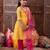 girls striped embroidered chanderi cotton anarkali kurta with trousers & dupatta (ks-lurexyellow)