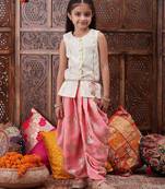 girls striped pure cotton kurti with dhoti pants (dh-offwhitelurex)