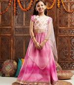 girls woven design flutter sleeves ready to wear lehenga & blouse with dupatta (l-magentashaded)