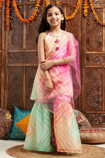 girls striped regular kurta with sharara & dupatta (sha-kotaleheriya)