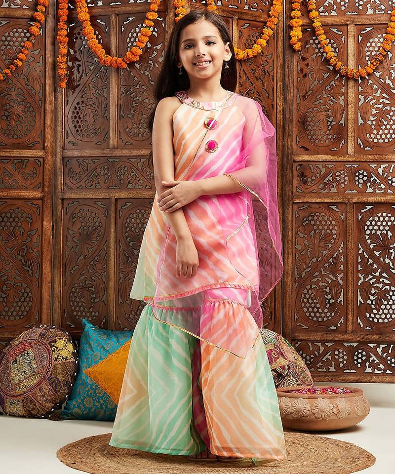 girls striped regular kurta with sharara & dupatta (sha-kotaleheriya)