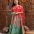 girls printed cold-shoulder sleeves ready to wear lehenga & blouse with dupatta (l-greenredmulti)