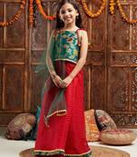 girls printed shoulder straps ready to wear lehenga & blouse with dupatta (l-greenbrocade)