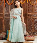 girls embroidered ready to wear lehenga with blouse & dupatta (l-sequenceblue)