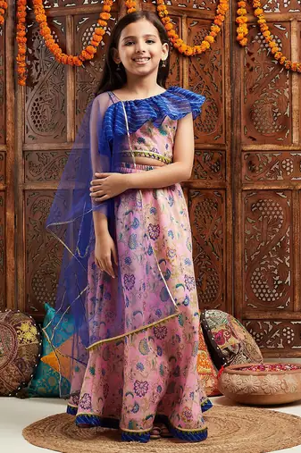 girls printed ready to wear lehenga & blouse with dupatta (l-ltpurplefloral)