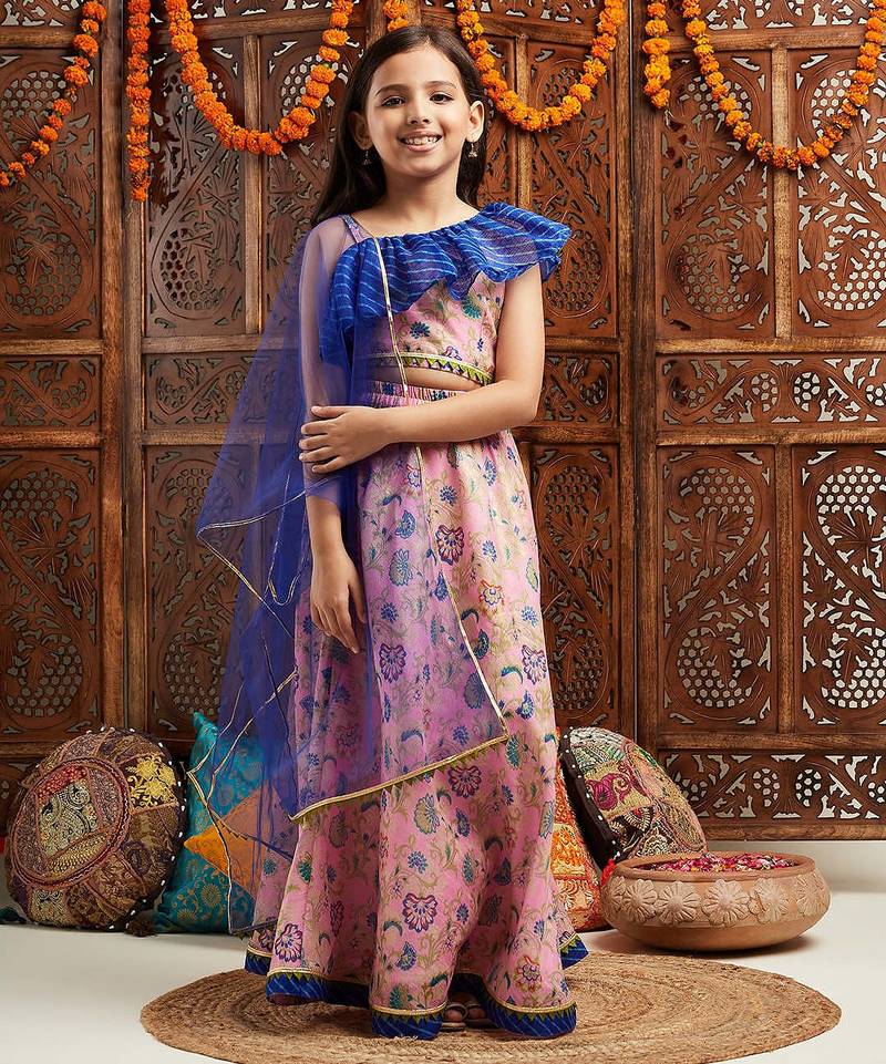 girls printed ready to wear lehenga & blouse with dupatta (l-ltpurplefloral)