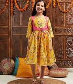 girls printed cotton fit & flare cotton ethnic dress (iw-yellowbrocade)