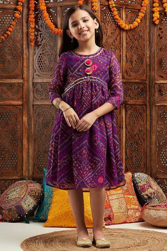 girls printed fit & flare georgette ethnic dress (iw-purpleggt)