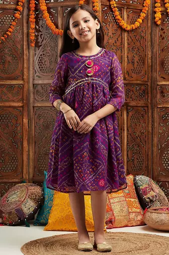 girls printed fit & flare georgette ethnic dress (iw-purpleggt)