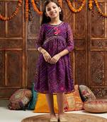 girls printed fit & flare georgette ethnic dress (iw-purpleggt)