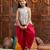 girls grey & red floral printed gotta patti a-line kurti with dhoti pants (dh-greyfloral)