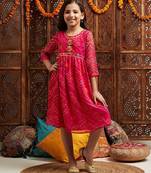 girls printed fit & flare georgette ethnic dress (iw-magentaggt)