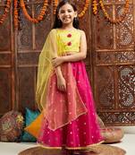 girls woven design ready to wear lehenga with blouse & dupatta (l-magentamirror)