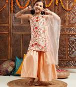 girls floral printed regular kurta with sharara & with dupatta (sha-peachmultifloral)